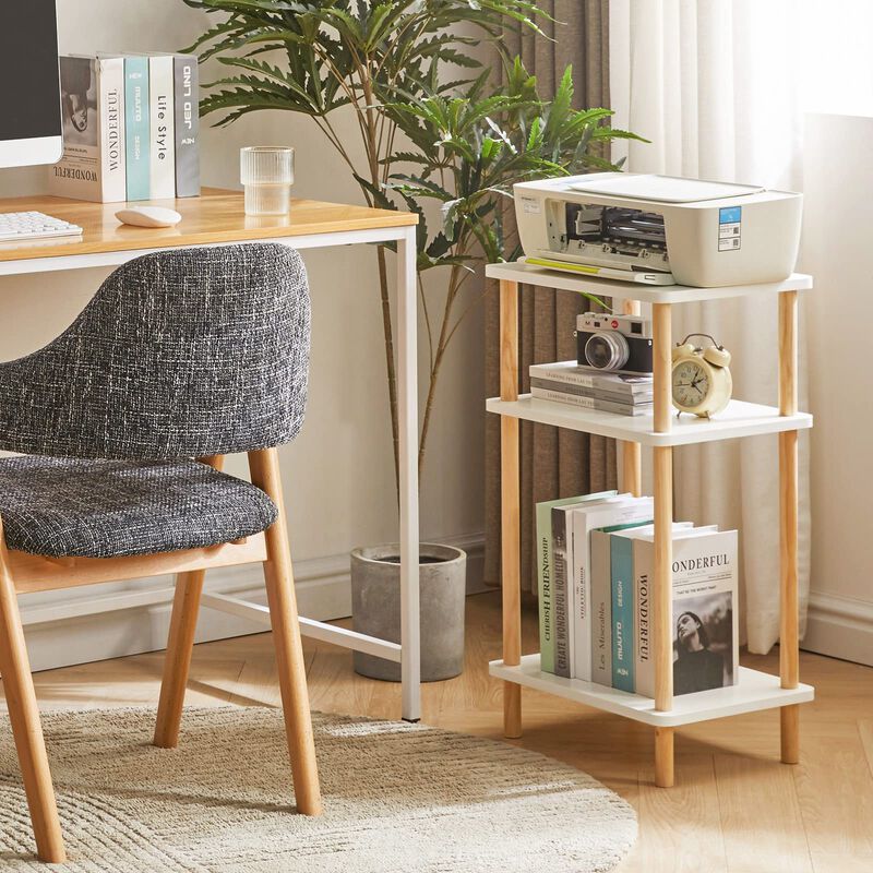 IBUYKE 3-Tier Side Table, Solid Wood Tall End Table with Storage Shelves, Nightstand Bedside Table for Living Room Bedroom Offic