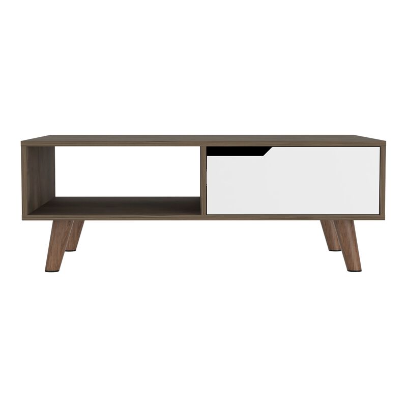 Oslo Coffee Table 2.0, One Drawer, Four Legs -Dark Brown / White