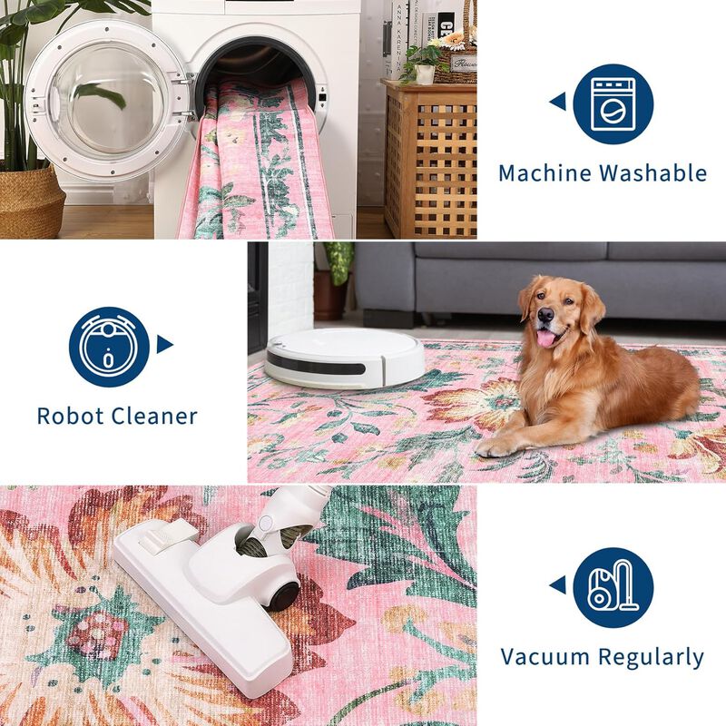 Modern Washable Folding Floral Print Rug, Soft Washable Non - Slip Backing for Living Room Bedroom image number 4