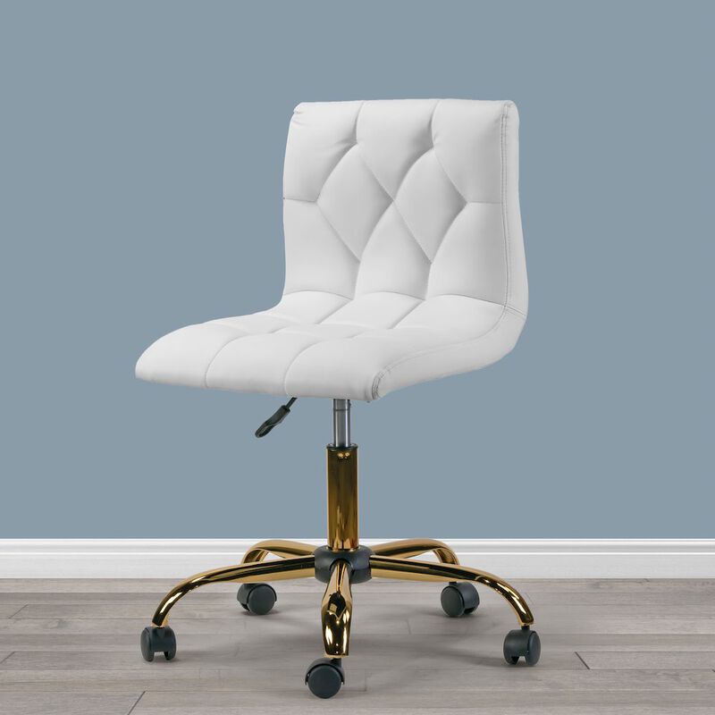 Glamour Home Upholstered Adjustable Height Swivel Office Chair Golden Frame Wheel Base