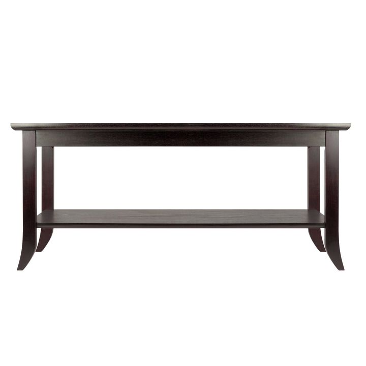 Winsome Genoa Rectangular Coffee Table with Glass Top And Shelf, Espresso