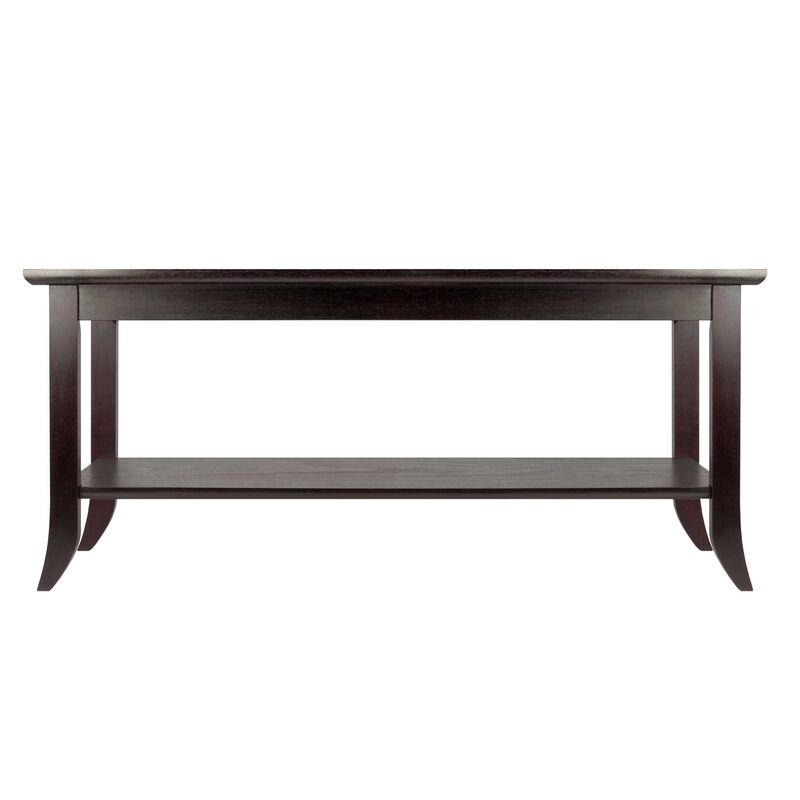 Winsome Genoa Rectangular Coffee Table with Glass Top And Shelf, Espresso
