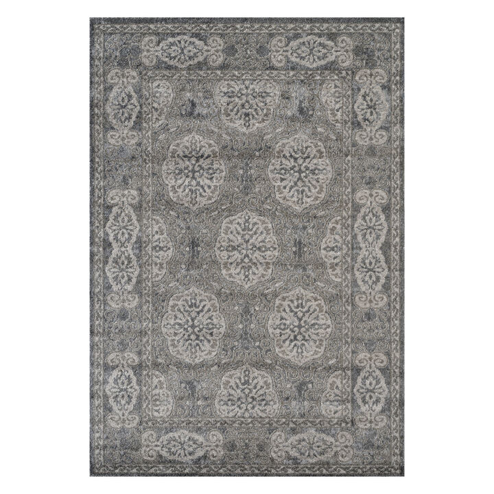 HomeRoots 4' X 6' Charcoal and Gray Medallion Power Loom Area Rug