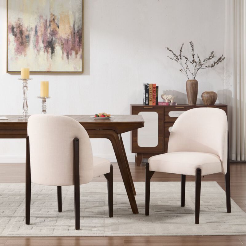 Envelor Modern Linen Pillow-Back Upholstered Dining Chair with Wood Legs, Set of 2 image number 2