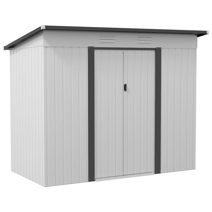 Outsunny 8' x 4' Metal Lean to Garden Shed, Outdoor Storage Shed, Garden Tool House with Double Sliding Doors, 2 Air Vents for Backyard, Patio, Lawn, White
