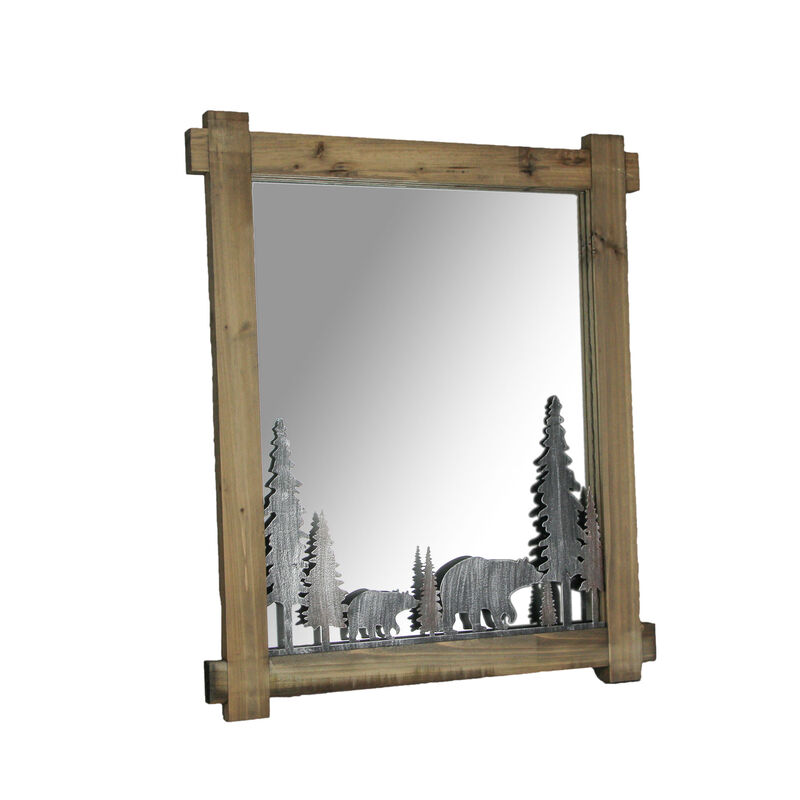 26 Inch Black Bears Wood And Metal Wall Mirror Decorative Forest Bathroom Decor image number 0