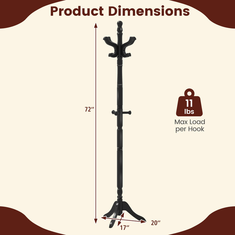 Entryway Hall Tree &ndash; Solid Wood with 11 Hooks and 3 Height Options image number 2