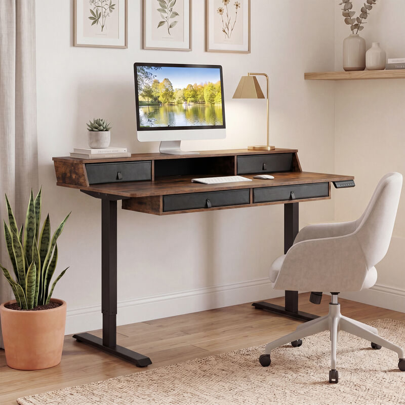 Electric Height Adjustable Standing Desk with Storage Drawers image number 3