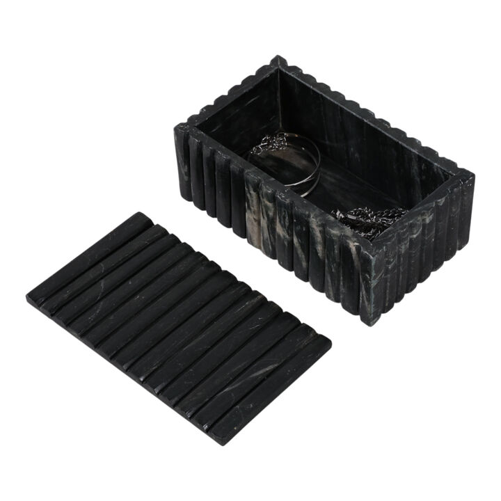 7x4" Marble Ridged Box, Black