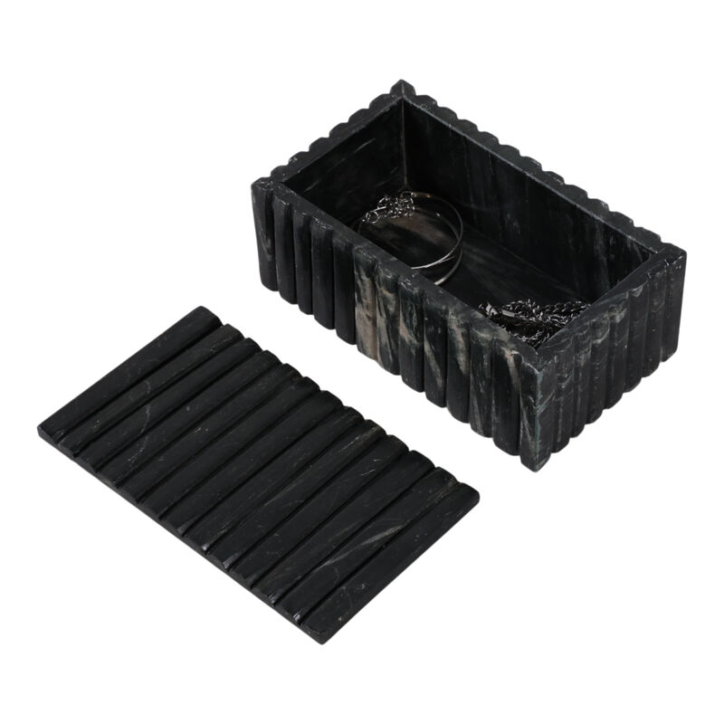7x4" Marble Ridged Box, Black image number 1