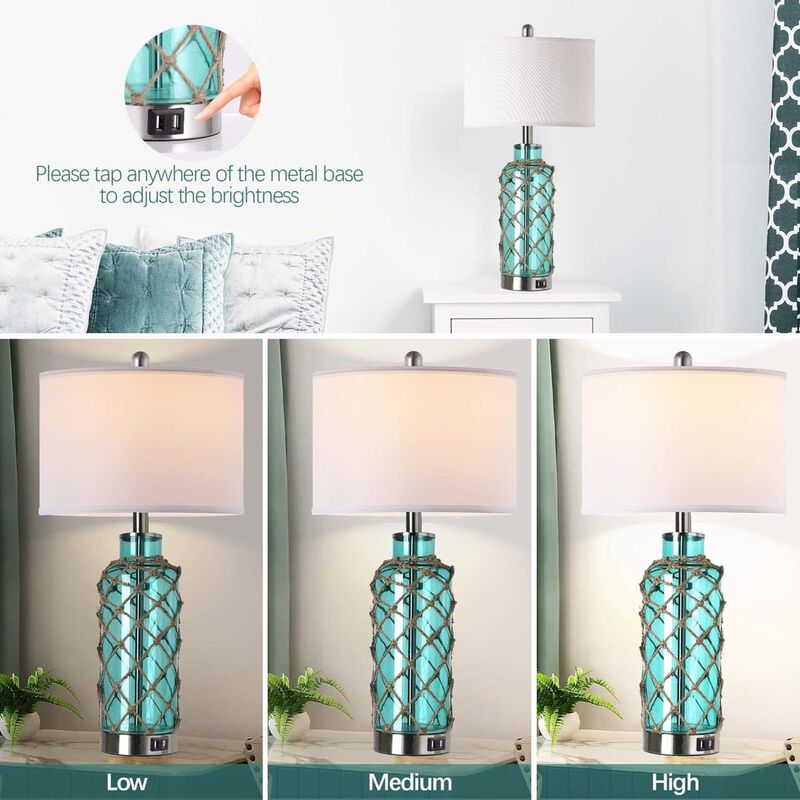 ELEMENT ACE Touch Control Dimmable Table Lamp Set with USB Charging Ports and Free LED Bulbs for Modern Home Lighting Solutions image number 5