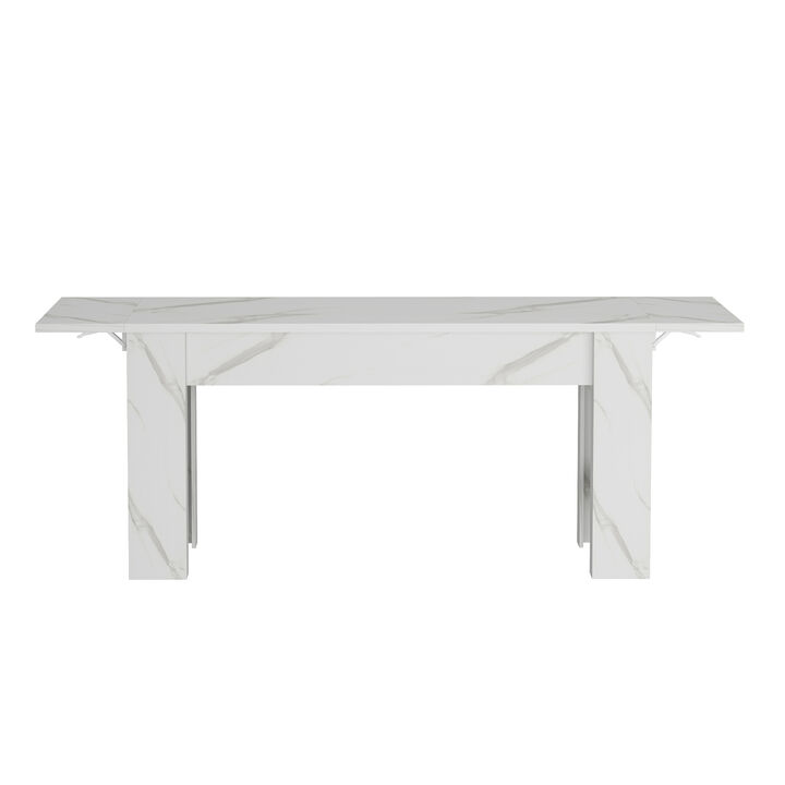 FUFU&GAGA Modern Marble-Top Textured Finish Desk, Sturdy Base and Smooth Surface (94.5 in. W x 35.4 in. D x 35.4 in. H), White