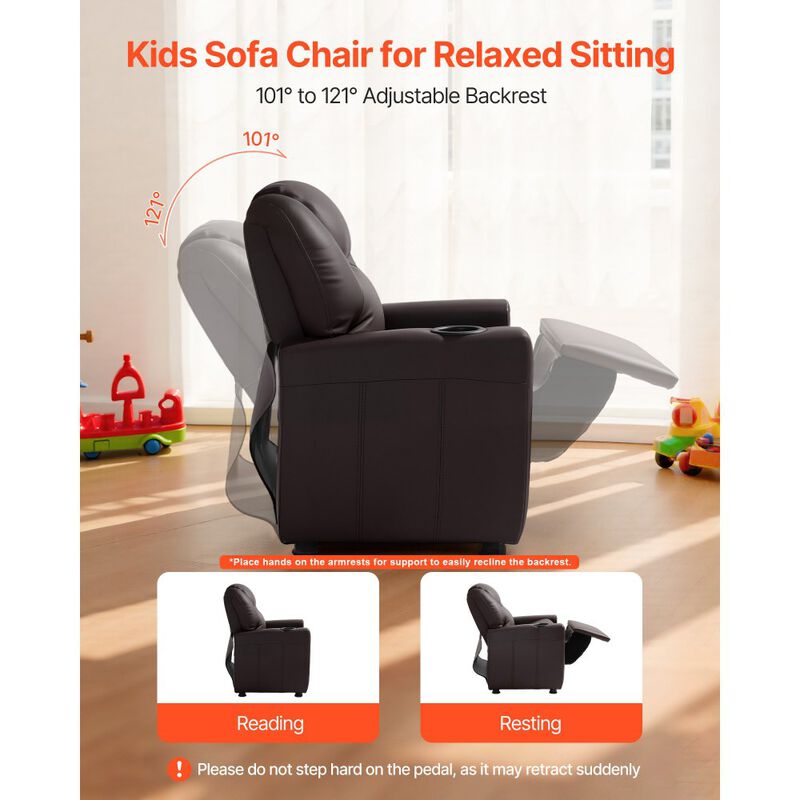 Kids PU Leather Recliner Sofa with Cup Holder Adjustable Backrest and Footrest image number 3