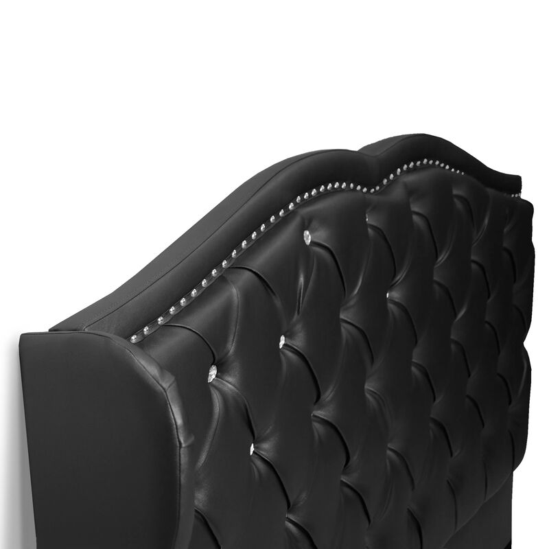 Magnificent Faux Leather Upholstered Queen Size Bed Black image number 4