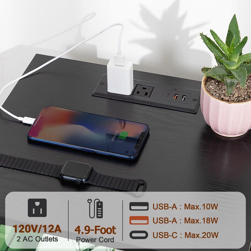 AMHANCIBLE Nightstand with Fast Charging Station, End Tables Living Room with USB Charger 3-Port & 2-Power Outlet, Bedside Table