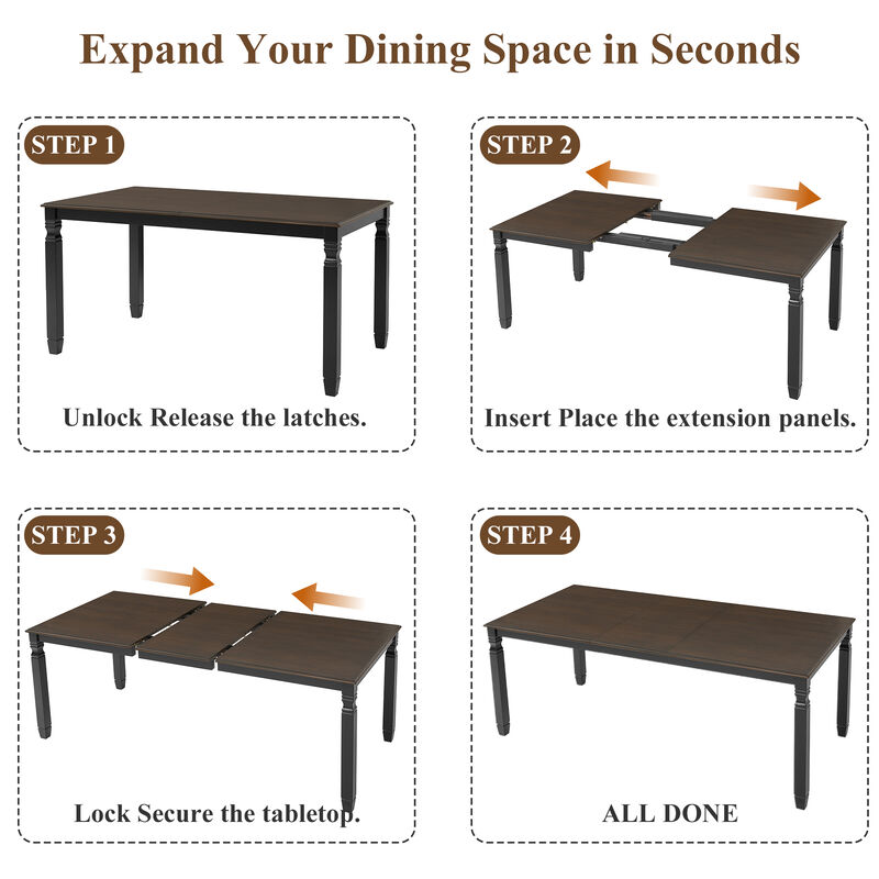 Maftus Farmhouse 6‑Piece Extendable Wooden Dining Set image number 4