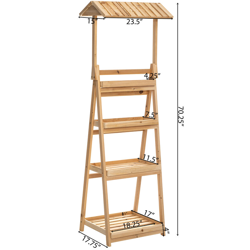 Multi-Functional Wooden Shelf Plant Stand, Storage Rack and Bookcase for Indoor and Covered Outdoor Spaces - Enhances Patios, Porches, Living Rooms, Balconies, Corners, Gardens, and Home Offices