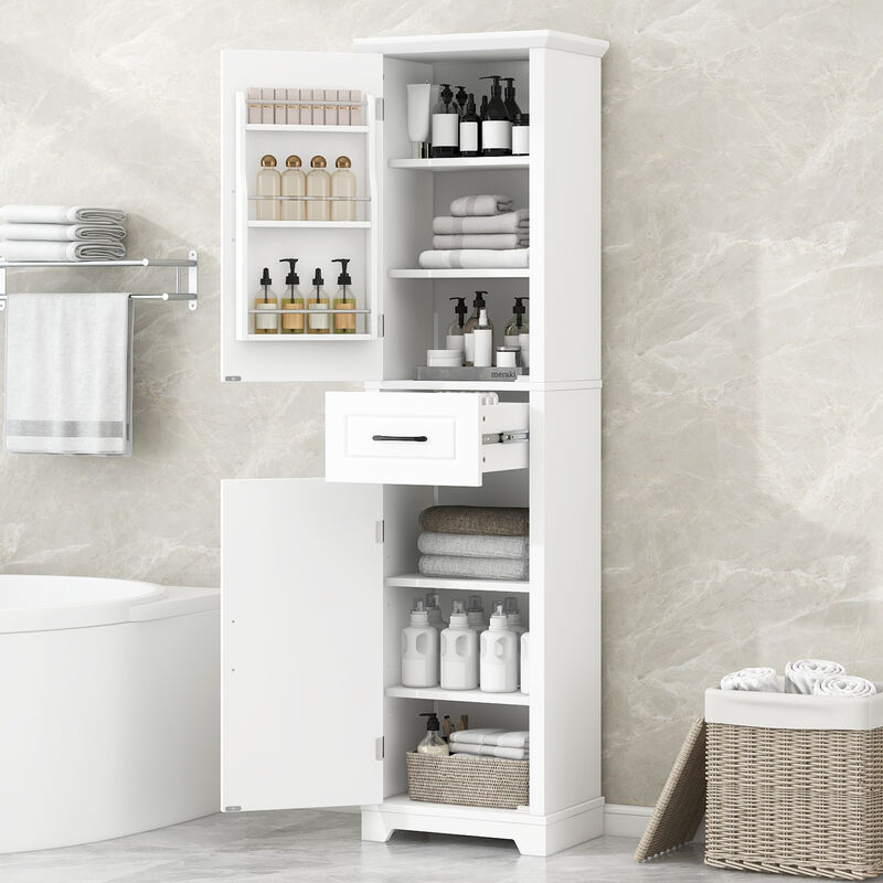 Merax Tall Bathroom Storage Cabinet, Freestanding Storage Cabinet with Two Doors and Adjustable Shelves image number 1
