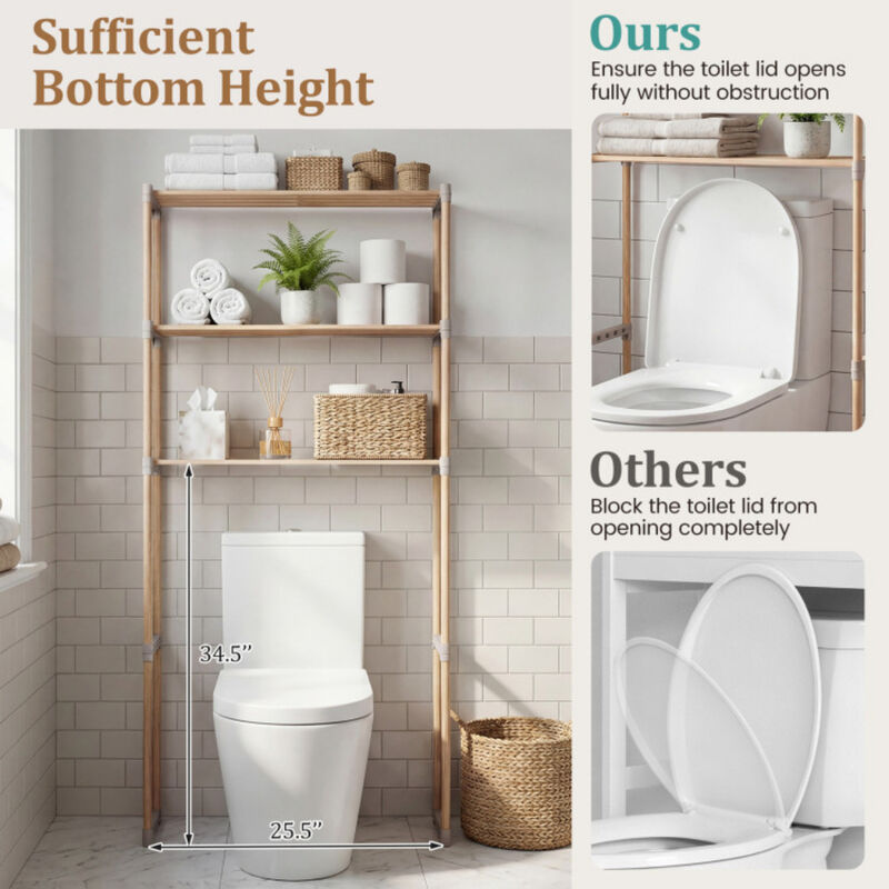 Over The Toilet 3 Tier Storage Shelf Rack with Open Shelves image number 5
