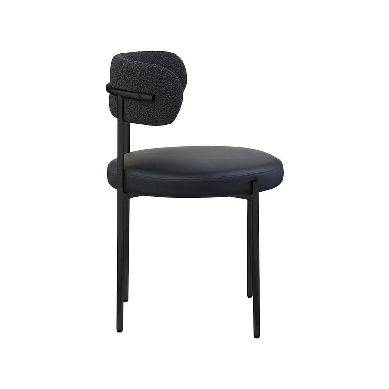 Meridian Furniture Beacon Black Vegan Leather and Boucle Fabric Dining Chair, Set of 2
