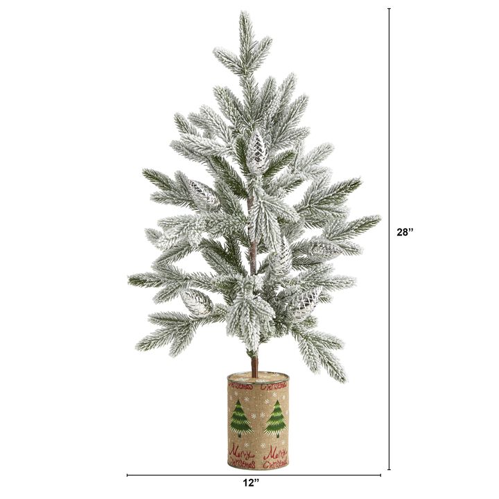 HomPlanti 28 Inches Flocked Christmas Artificial Tree in Decorative Planter