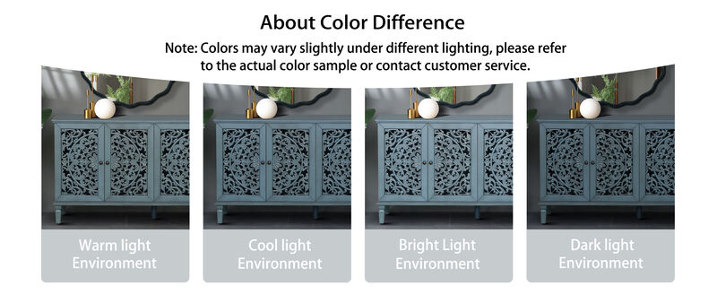 TATEUS 60" Antique Buffet Cabinet - Floral Carvings, Solid Wood Legs & Brass Handles