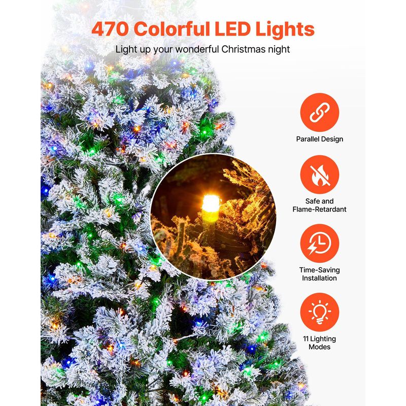 Artificial Flocked Christmas Tree Prelit with LED Lights, 11 Lighting Modes-Snow Flocked image number 4