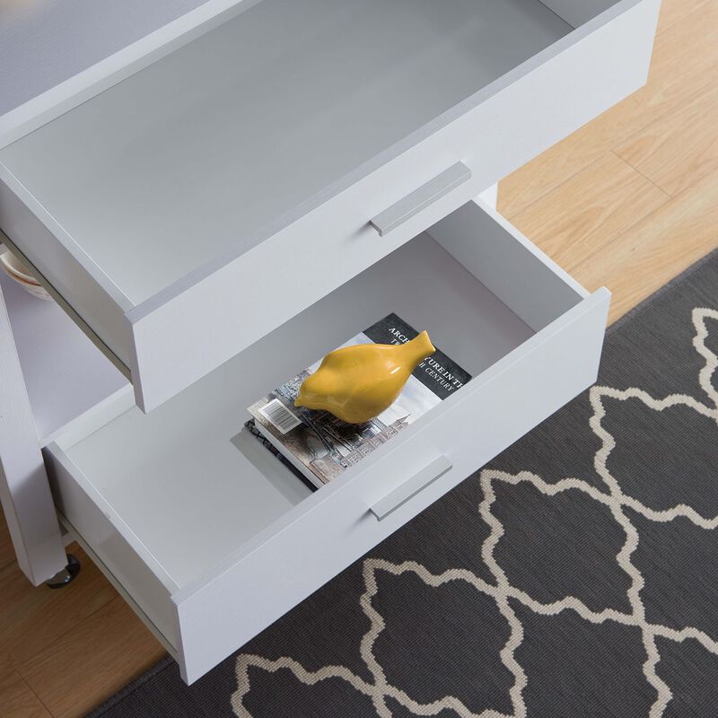 White 4 Wheel Kitchen Cart with 2 Drawers & 2 Tier Display and Storage Unit