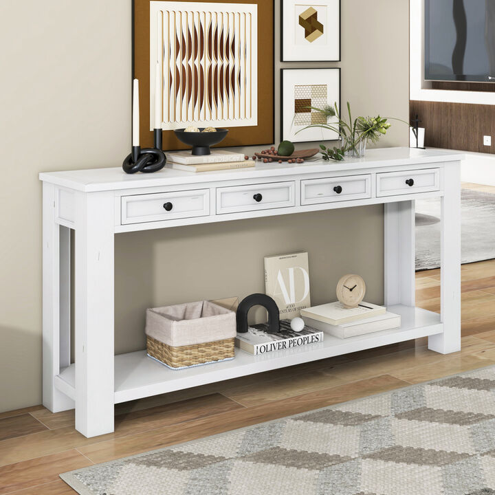 Console Table/Sofa Table with Storage Drawers and Bottom Shelf for Entryway Hallway(Antique White)