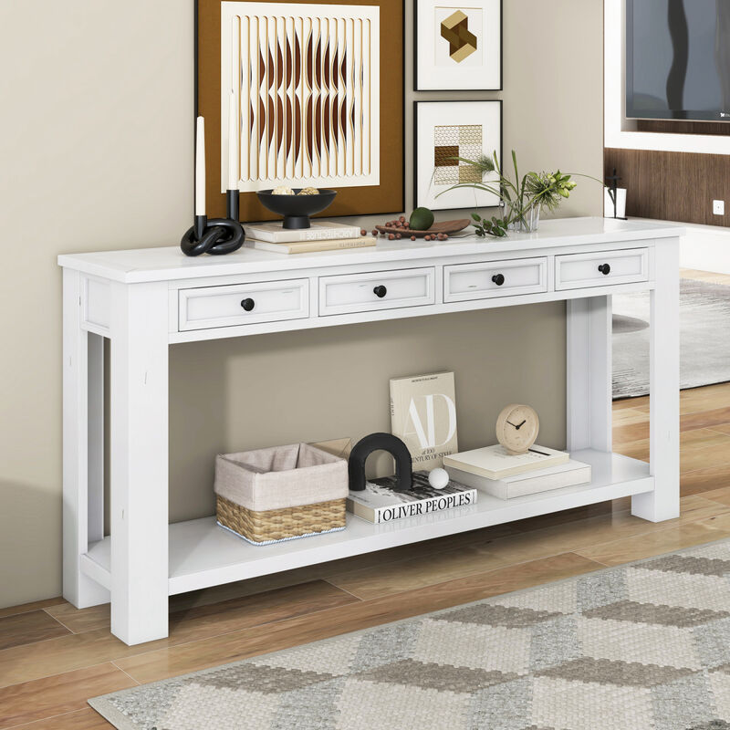 Console Table/Sofa Table with Storage Drawers and Bottom Shelf for Entryway Hallway(Antique White)