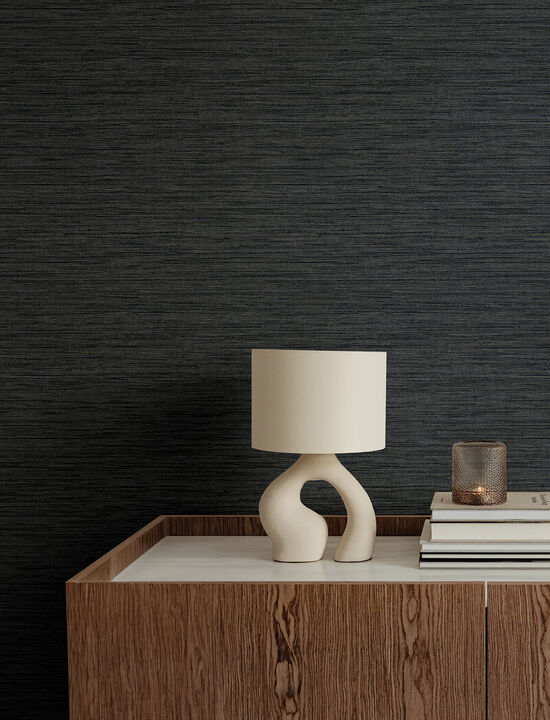 Sheehan Black Faux Grasscloth Wallpaper