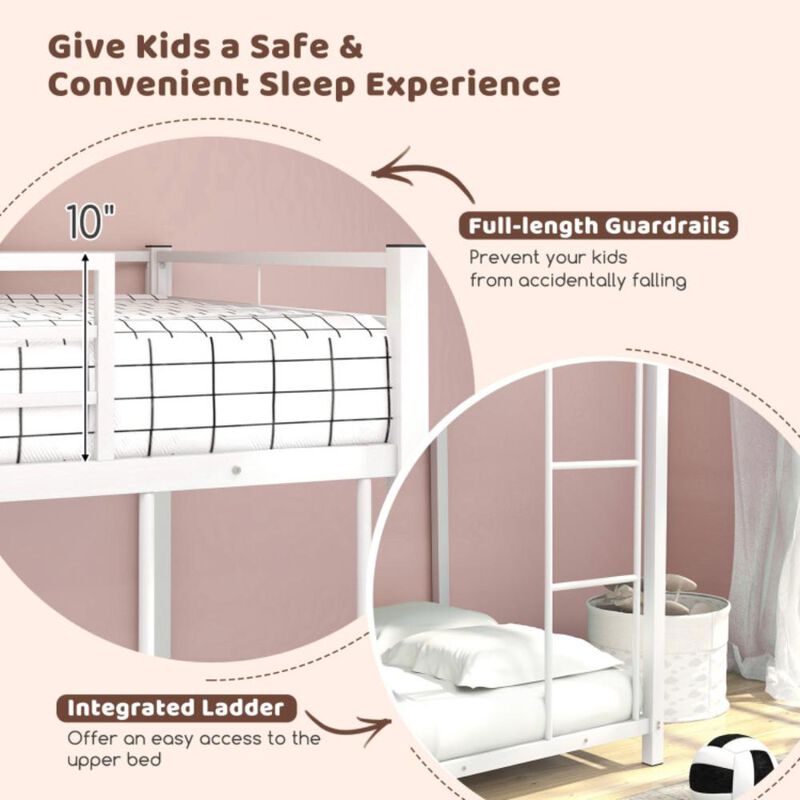 Hivvago Low Profile Twin Over Twin Metal Bunk Bed with Full-length Guardrails