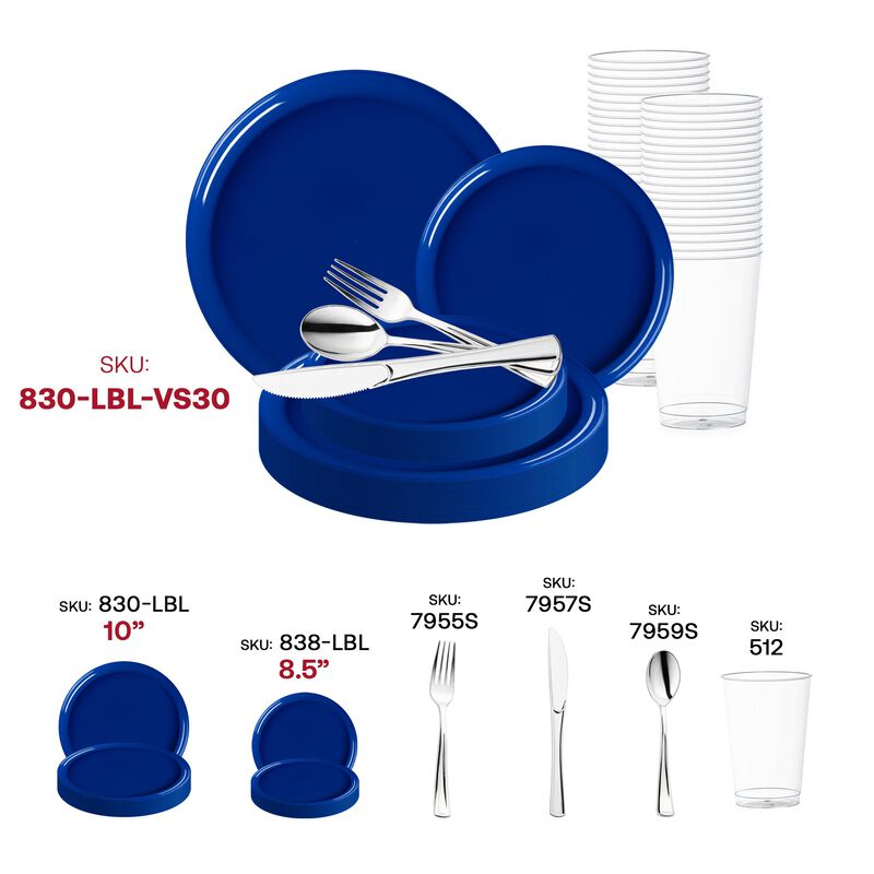 Solid Blue Flat Round Plastic Wedding Value Set (30 Sets) image number 5