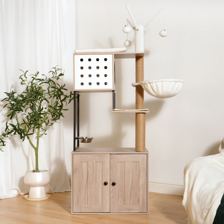 Cat Tree with Litter Box Enclosure-Modern Cat Condo
