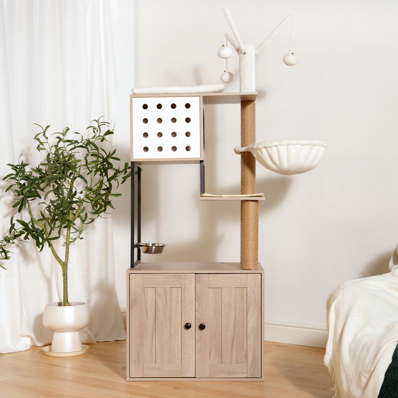 Cat Tree with Litter Box Enclosure-Modern Cat Condo image number 1