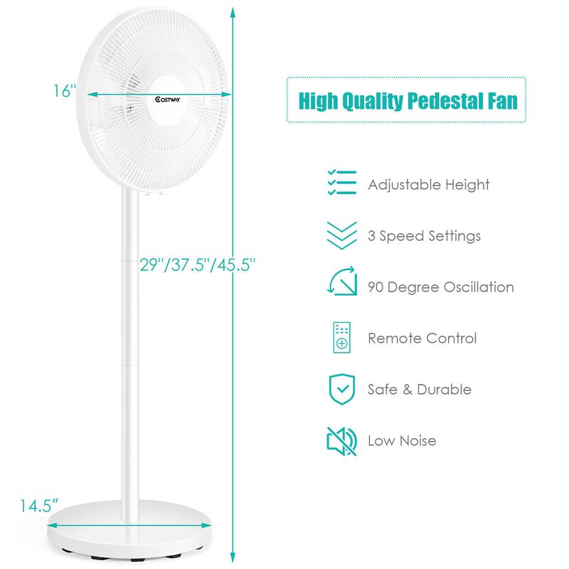 Oscillating Pedestal 3-Speed Adjustable Height Fan with Remote Control