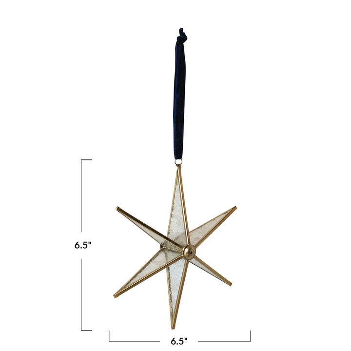 Golden Glass & Brass Star Ornament with Velvet Hanger