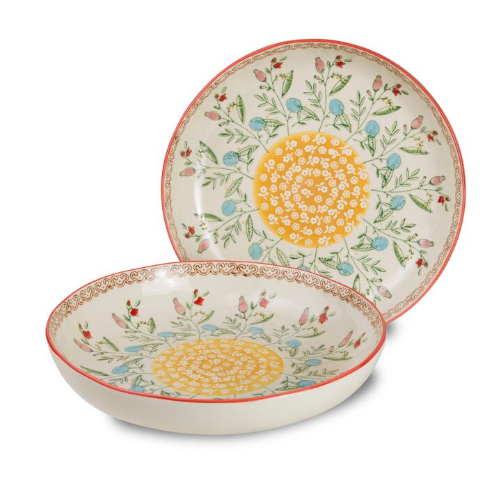 Euro Ceramica Ella Hand-Painted 10'' Serving Bowls, Set of 2