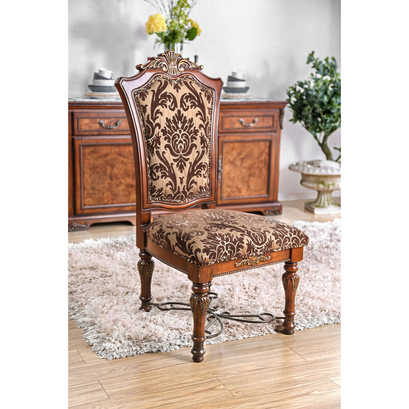 Streamdale Brown Cherry Side Chairs with Floral Design Seats