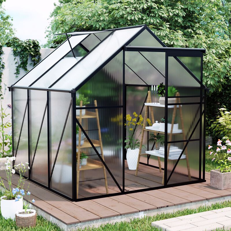 6X6FT BLACK Polycarbonate Greenhouse Raised Base and Anchor Aluminum Heavy Duty Walk-in Greenhouses image number 2