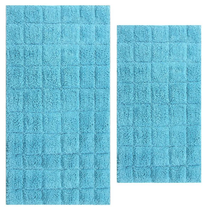 Knightsbridge Summer Tile 220 GSF Non Skid Back Bath Rug Set - 2- Piece - 17x24 and 21x34", Aqua