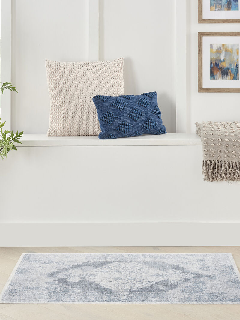 Astra Machine Washable ASW11 Blue/Ivory 2'2" x 8' Rug