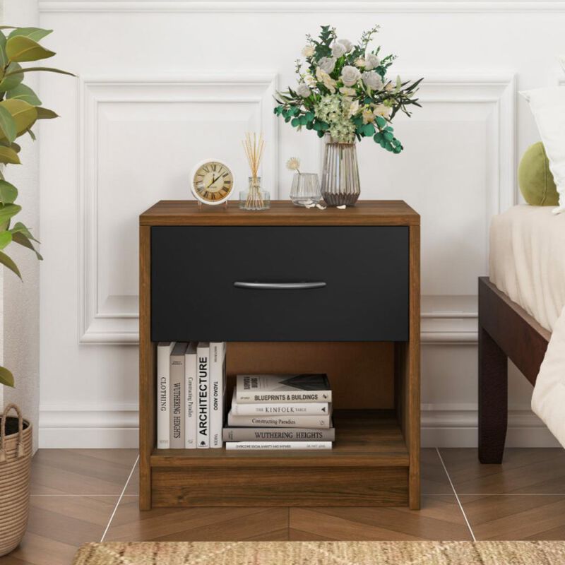 Hivvago Bedside Table Nightstand with Drawer and Open Storage Shelf