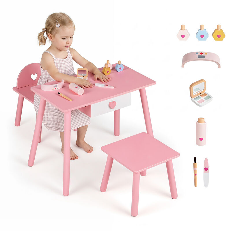 Kids Pretend Nail Salon Playset with Wooden Makeup Set - Pink image number 4