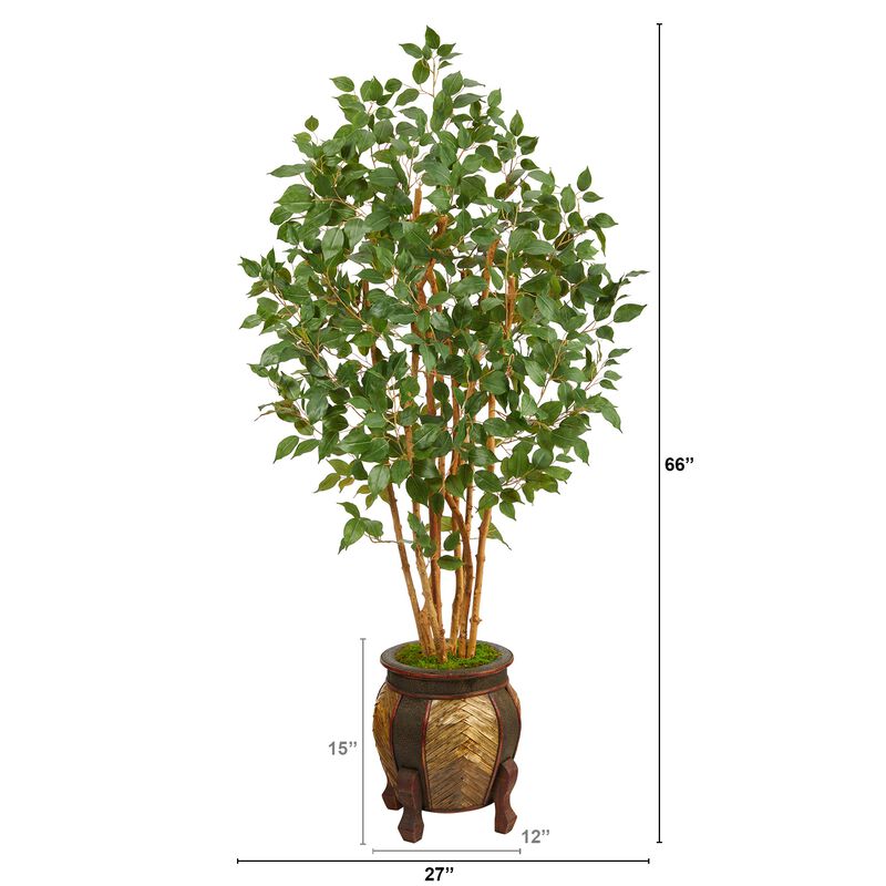HomPlanti 5.5 Feet Ficus Bushy Artificial Tree in Decorative Planter