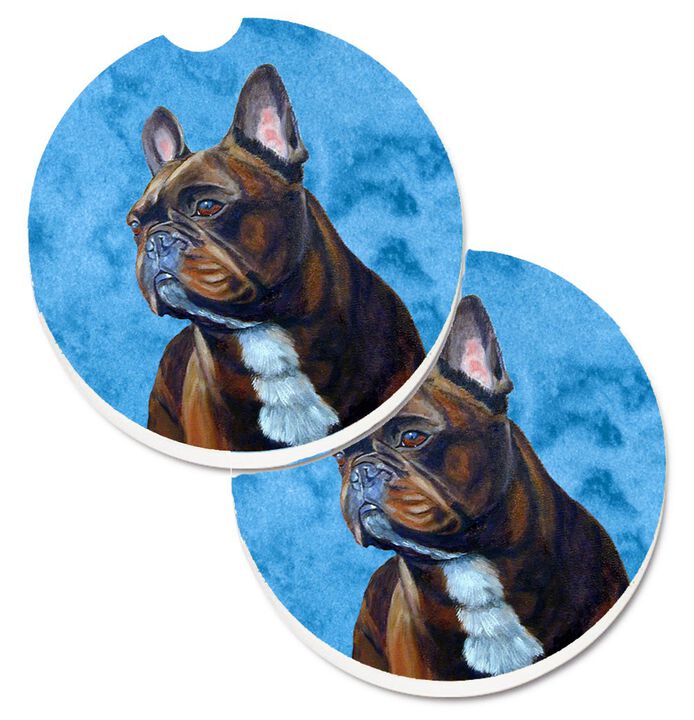 Caroline's Treasures Blue French Bulldog Set of 2 Cup Holder Car Coasters LH9385BUCARC, 2.56, Multicolor