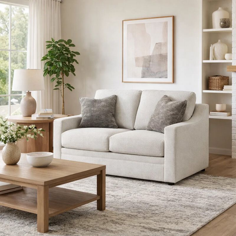 Maite Loveseat, Modern Chalk Gray Polyester, 2 Throw Pillows, 62 Inch image number 1