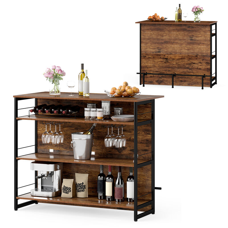 Kitchen Island Mini Bar with 4 Tiers, Footrest, and Built-In Wine Rack-Coffee image number 4