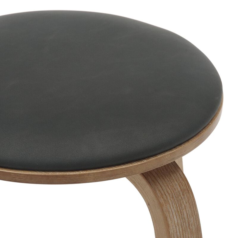 LeisureMod Counter Stool Upholstered in Leather with Stained Poplar Wood Frame & Chrome Iron Footrest with 360-Degree Swivel for Modern Home, Kitchen, Bars, Cafes Pelya Collection