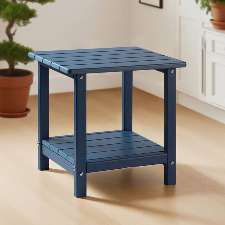 Outdoor Side Table, Double Layer HDPE End Table, Weather Resistant - Blue